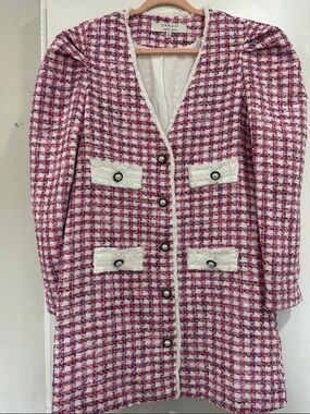 Sister Jane Pink & White Tweed Mini Dress Coat